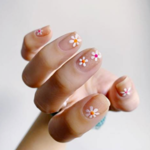 Flowers on clear nails. 