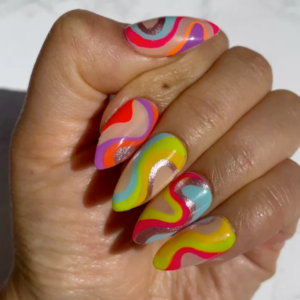 Bright swirly nails. 