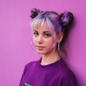 Purple space buns. 