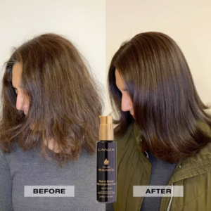 Before and after hair treatment. 